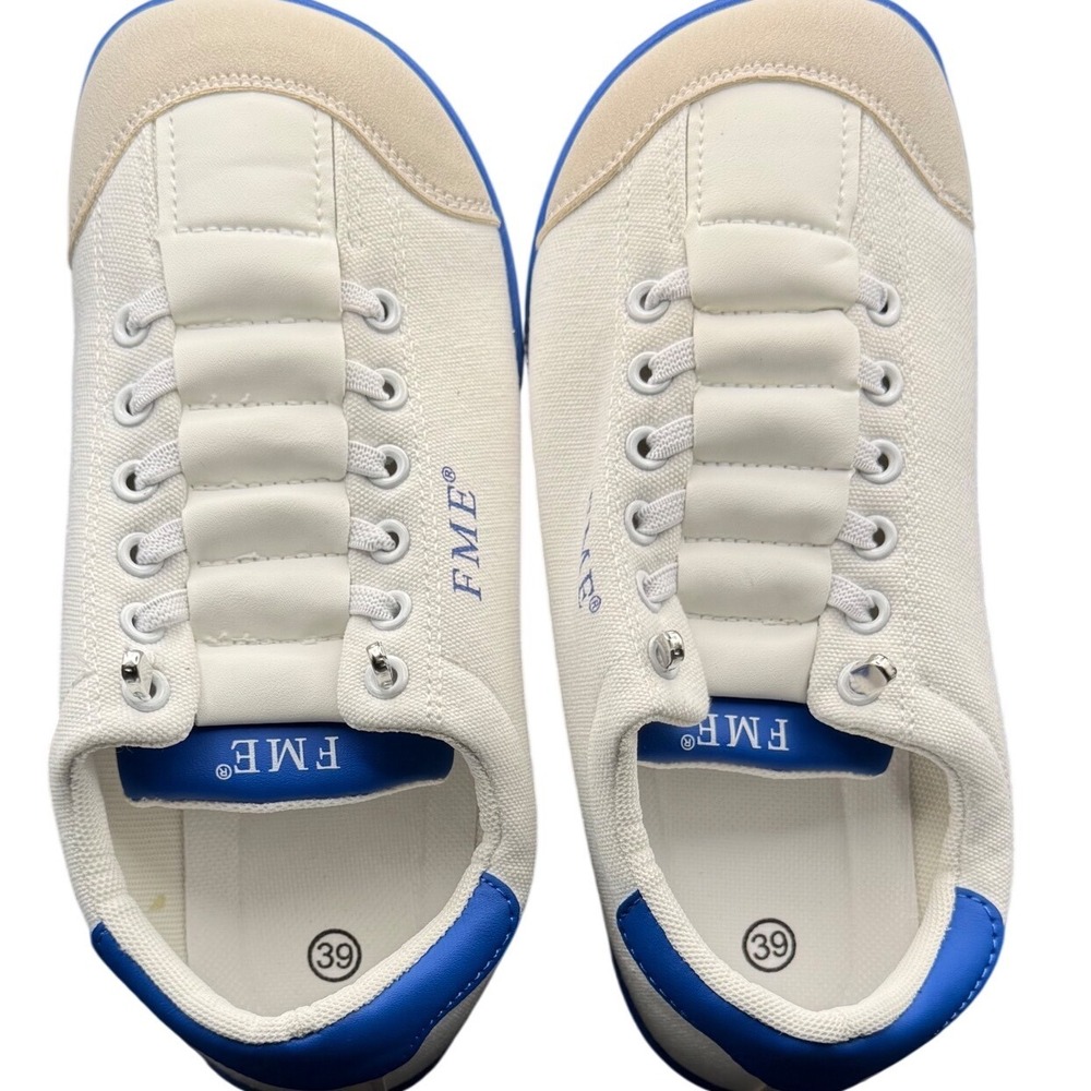 FME Barefoot Shoes Minimalist‎ Canvas Sneakers White Blue Size 39 Wide Toe Box